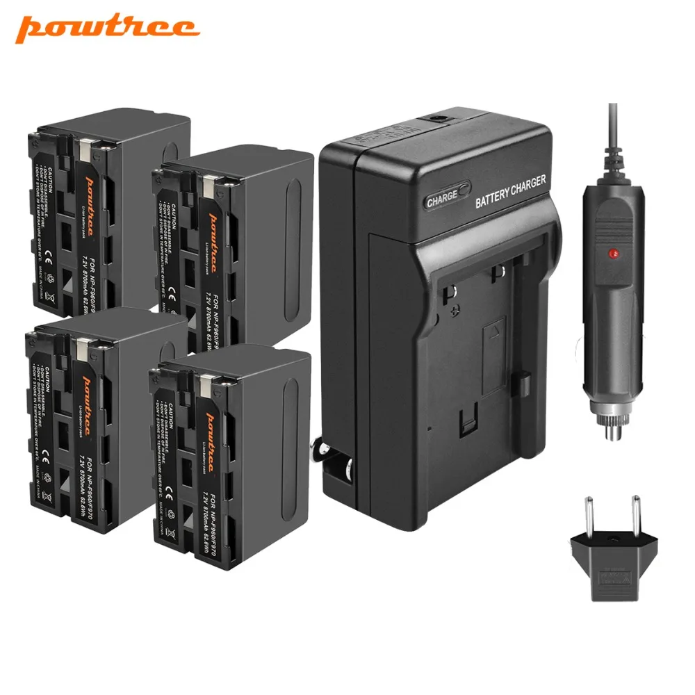 Powtree для Sony 4PCS 7 2 V 8700mAh NP F960 NPF960 F950 F970 F750 F770 литиевая батарея + зарядное устройство