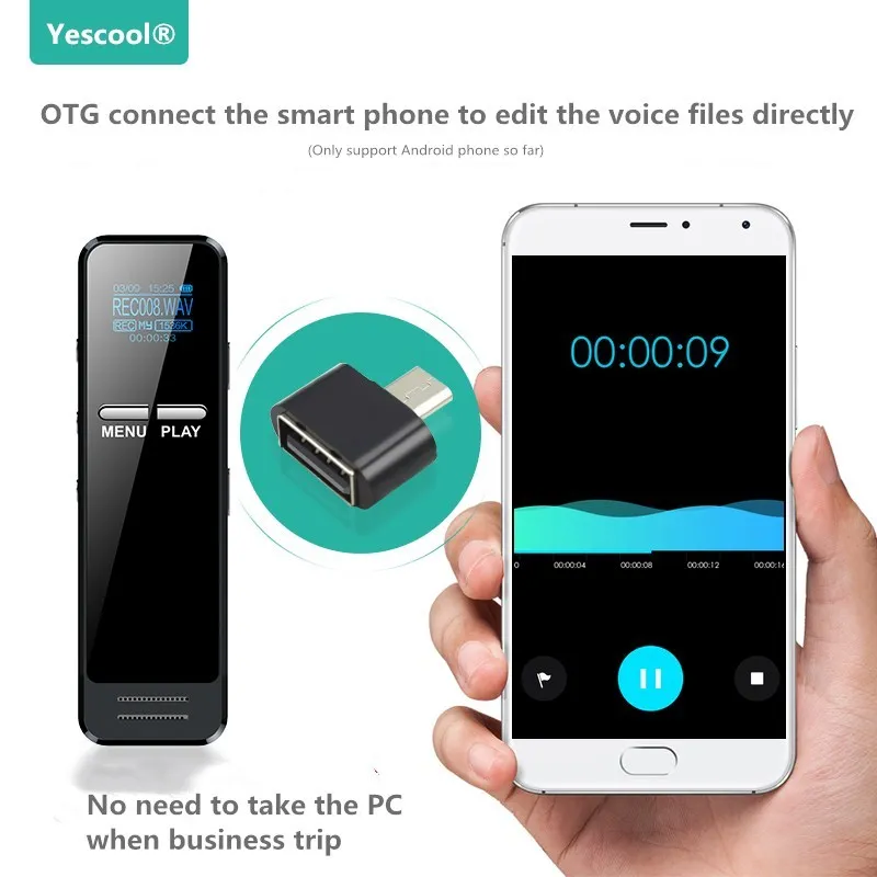Yescool B9 16GB Диктофон ультра долгое время denoise HD стерео компактный металлический