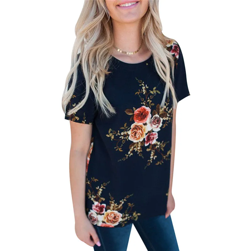2018 Лето Boho Туника Топы Для женщин повседневные цветочные рубашки Femme короткий