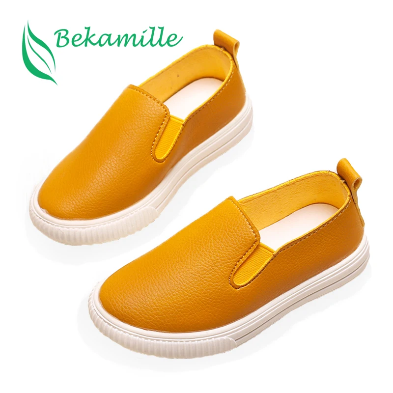 Bekamille الخريف الأطفال أحذية الفتيات الفتيان أزياء بلون أحذية بو شقة كعب صنادل أطفال للفتيات الصيف أحذية الأبيض