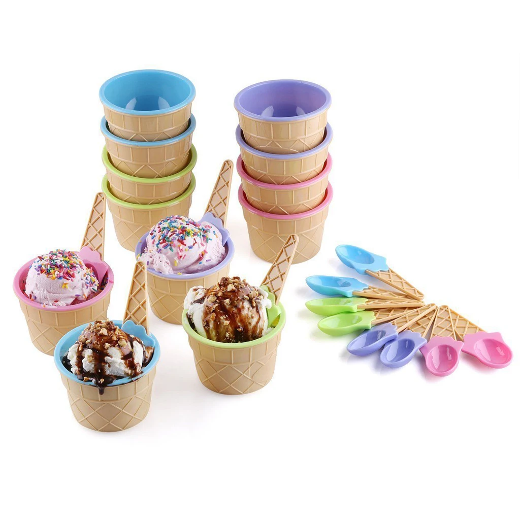 Fashion Children's Plastic Cute Ice Cream Bowls Set Dessert Cup Bowl