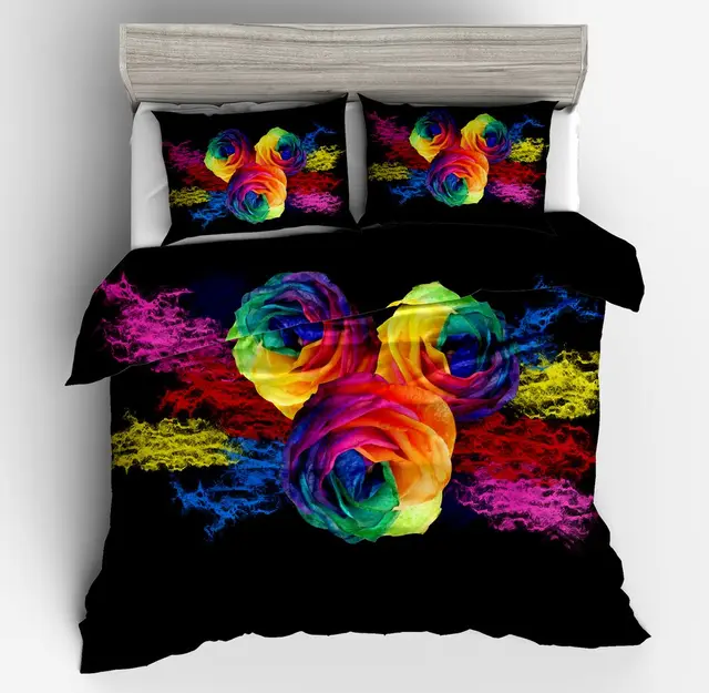 Fashion Best Quality Fiber American Style Colour Rose Flower Fashion Best Quality Fiber American Style Colour Rose Flower Black Duvet Cover Set Twin Full Queen King Size Bedding Sets