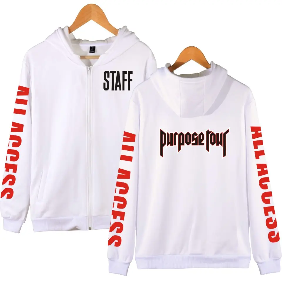 Justin Bieber STAFF NEW Zipper Hoodies With Cap Men/Women Hip-hop Hoodies Kpop Long Sweatshirt for XXXXL Plus Size Justin Bieber