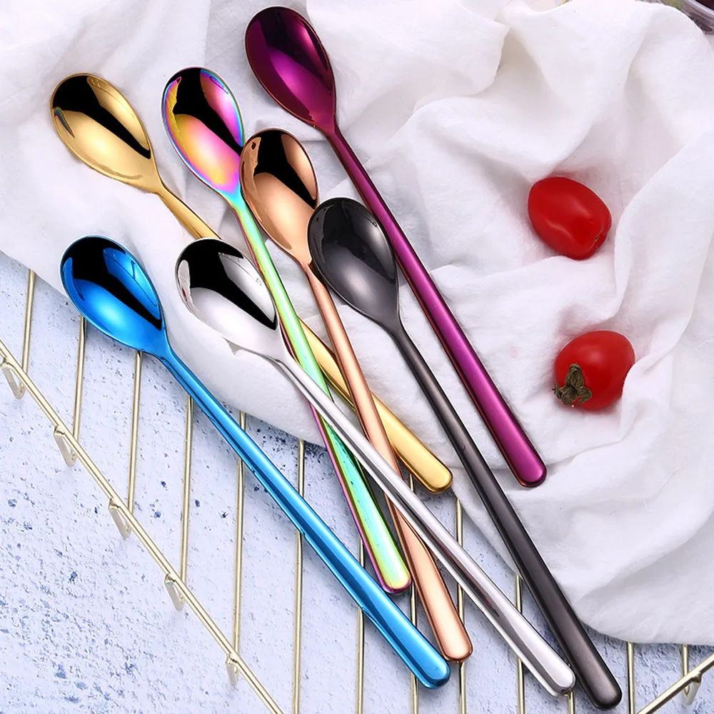Блестящее цветное Мороженое Ложка Stcak длинная ручка ложка для пломбира десертная посуда кофе для питья аксессуары для кухни