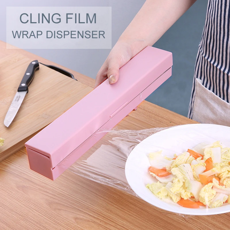 

Creative Plastic Cling Film Wrap Dispenser With Cutting Blade Food Wrap Cutter Foil Preservative Roll Case Kitchen Tools 015