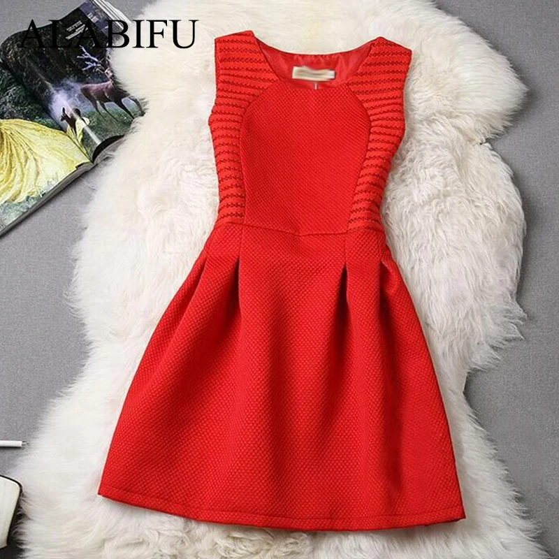 

ALABIFU Summer Women Dress 2019 Vintage Hepburn Red A Line Party Dress Elegant Plus Size Sleeveless Lace Dress 4XL 5XL ukraine