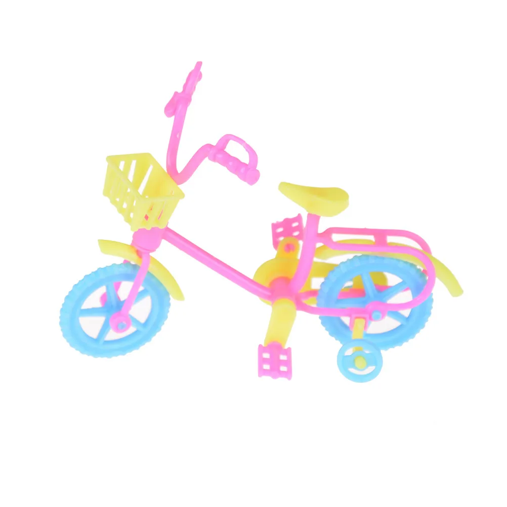 

1PCS New Beautiful Bicycle Fashion Pink Bike with yellow Plastic Basket for Dolls Accessories Toys 11.5*9*5.5cm