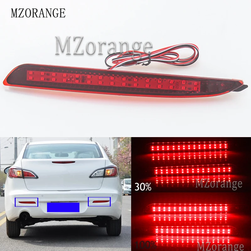 

MZORANGE 2pcs Car Rear Bumper Reflectors Tail Brake Stop Running Light Parking Warning Fog Lamp Red Lens LED For Mazda 3 2010-15