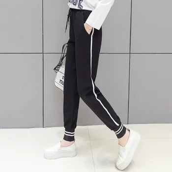 

Side Striped Pants Women Sweatpants Black Casual Harajuku Pantalon Femme Korean Streetwear Elastic Waist Harem Jogger Trousers