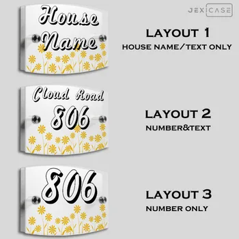 

Yellow Flowers Personalized Modern House Number Door Sign Plaque Street Acrylic Matte Glass TOP