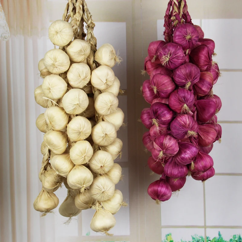 

Simulation Foam Vegetables Artificial Garlic Fake Onion Hanging Vegetables String Home Decoration Photography Props 10Pcs/String
