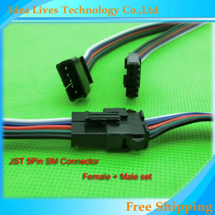 

30cm JST SM 5Pin  Connector, No Need Soldering Male And Female Wire Connector,5 set/lot