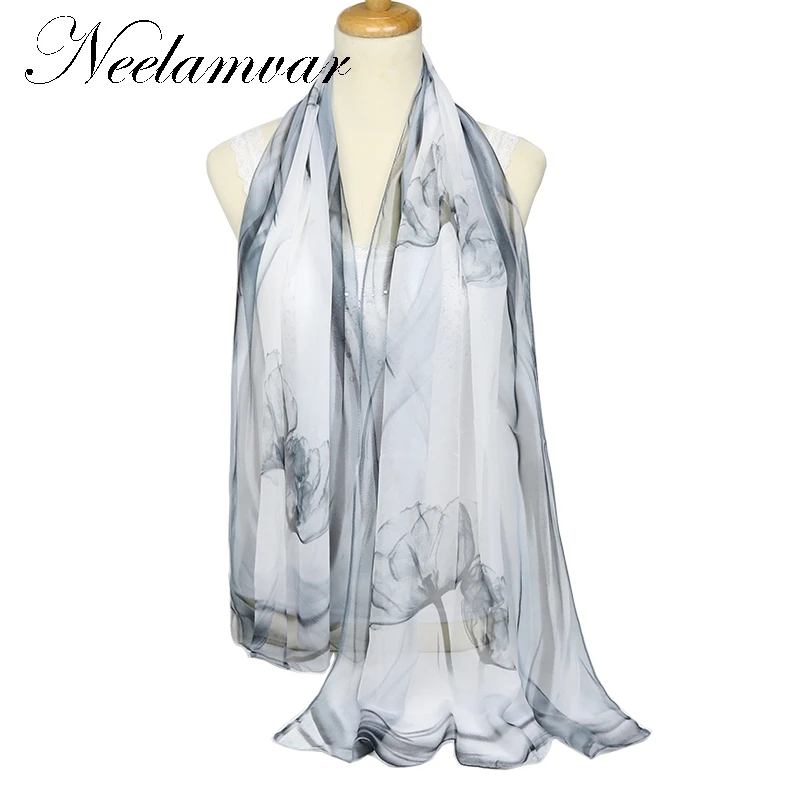 Hot sale Woman Silk Scarf Printing Hijab Women&#39;s Scarves Fashion polyester Silk soft Scarfs ...