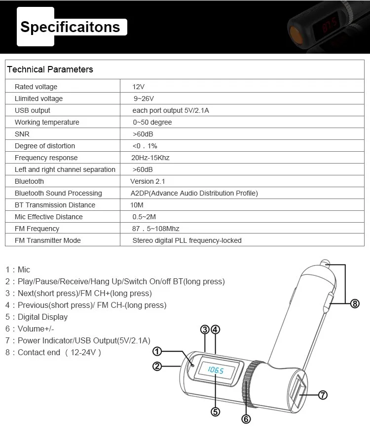 YUANMINGSHI Bluetooth громкой связи двойной зарядное устройство USB+ Автомобильный fm-передатчик и USB Чтение Поддержка Громкая связь и MP3 плеер