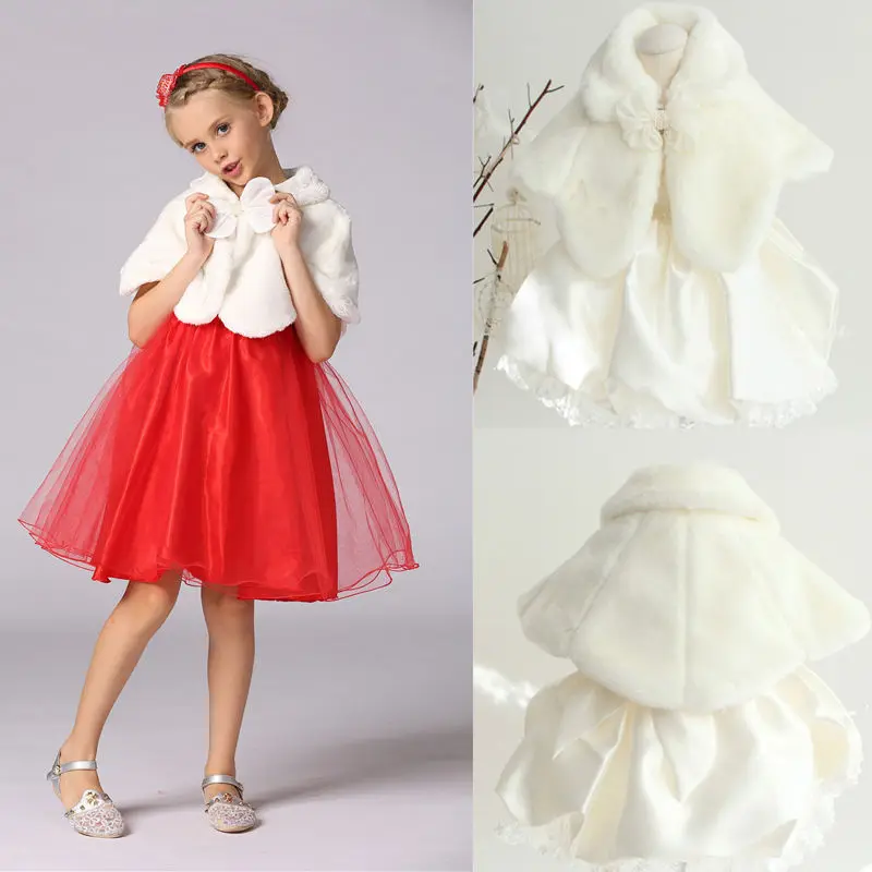 

Kids Girls Faux Fur Cape FlowerGirl Tippet Bolero Shrug Bridesmaid Wedding 2-13Y