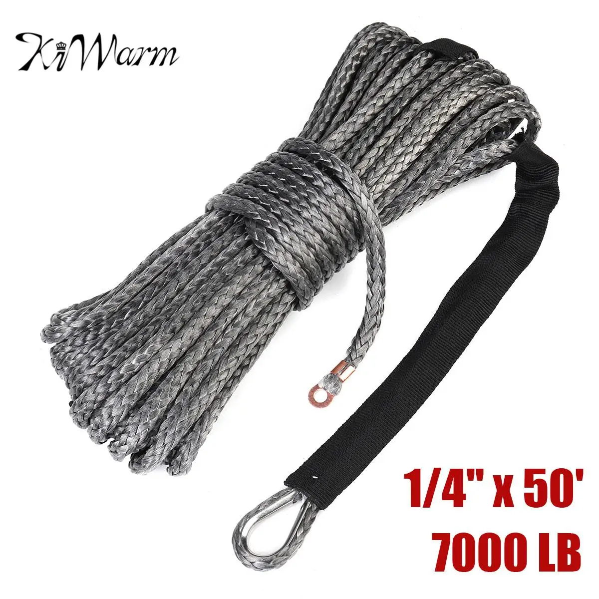 

KiWarm 1pcs Durable 6mm*15M 7000lbs Black Synthetic Winch Rope Cable Line With Hook for ATV UTV Off-Road
