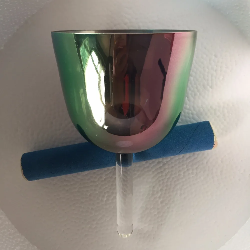 

On sales A sharp note Rainbow color crystal singing handle bowl for pineal chakra factory wholesale price.