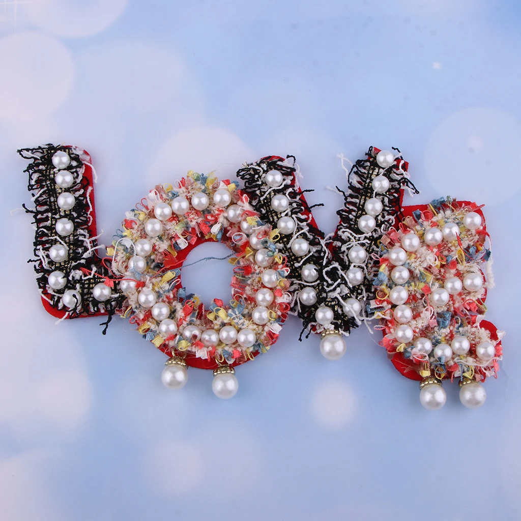 1 Set /4 Letters Crystal Pearl Beads Patches LOVE Style Clothes Embellishments Applique Decorations for Repair/Design