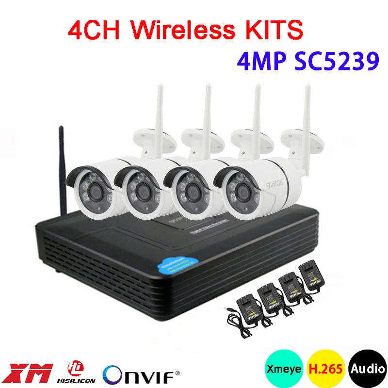 

4MP SC5239 six array Infrared Xmeye APP Waterproof HD H.265 25fps 4CH 4 Channel WIFI Wireless IP Camera kits Free Shipping