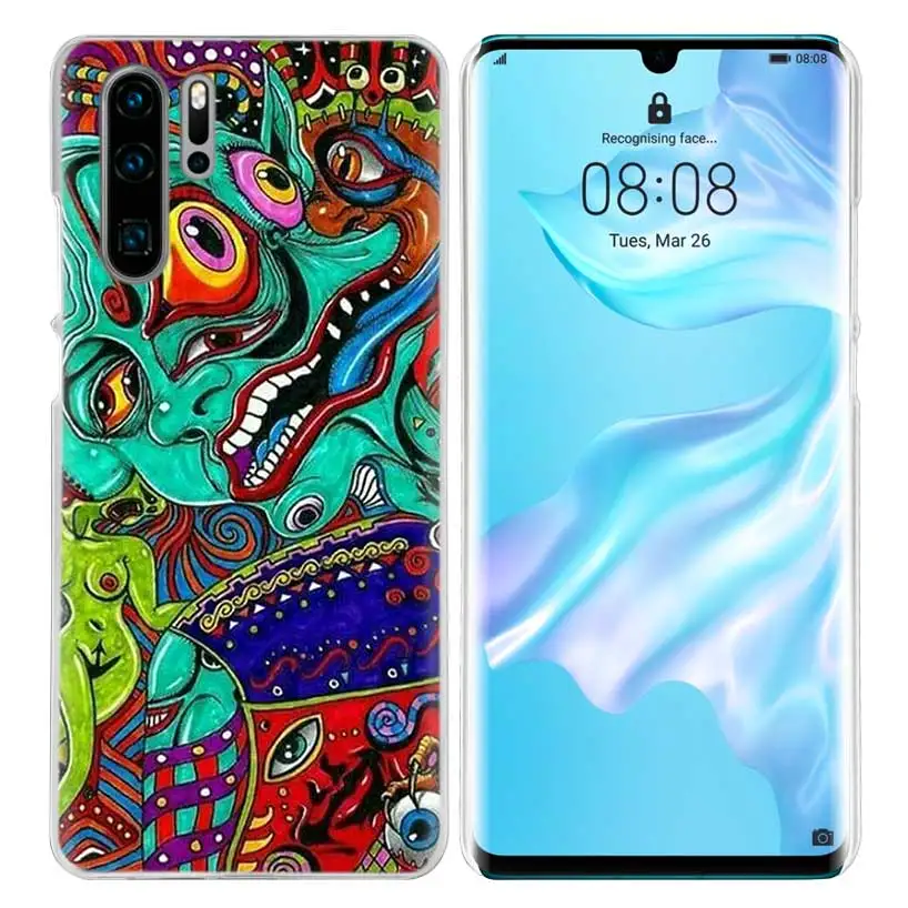 Neon Psychedelic Case for Huawei P20 P Smart Z Plus P30 P10 P9 P8 Mate 10 20 lite Pro Hard PC Luxury Phone Cover Coque - Цвет: 10