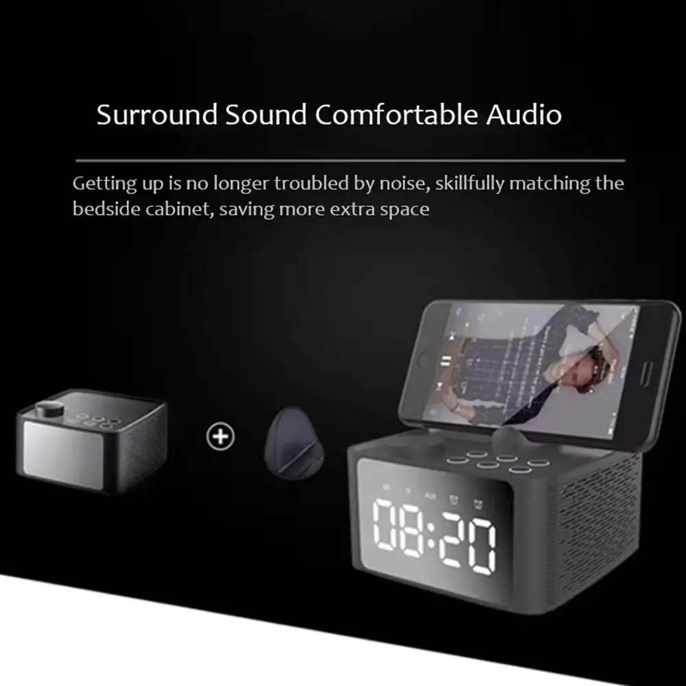 Bluetooth 5,0 будильник динамик светодиодный экран дисплей музыкальный плеер Поддержка Aux TF USB FM радио для спальни офиса