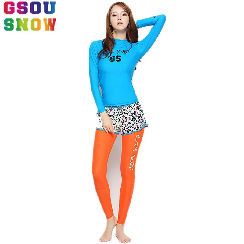 Gsou Snow Brand Women Scuba Diving Wetsuit Long Sleeve There Pieces Surfing Swimwear Quick Dry