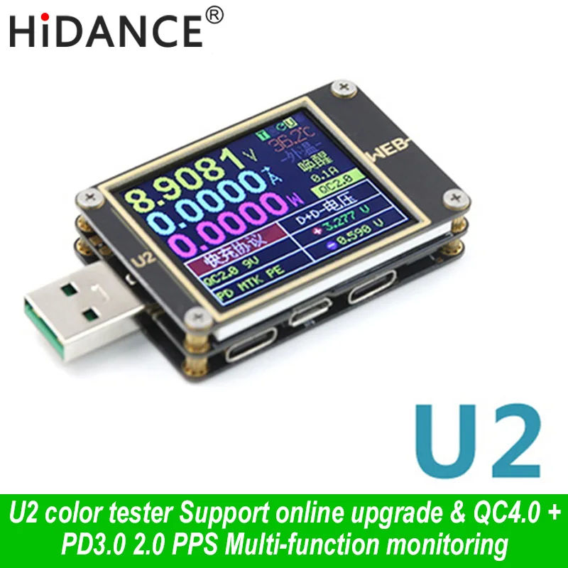 

USB Color Tester Current Voltmeter QC4+ PD3.0 2 PPS quick Charging Protocol Capacity DC meter 1.77 inch HD diplay