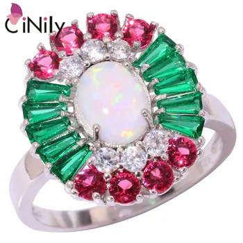 

CiNily Created White Fire Opal Green Zircon Kunzite Cubic Zirconia Silver Plated Wholesale Jewelry Women Ring Size 7-11 OJ9154