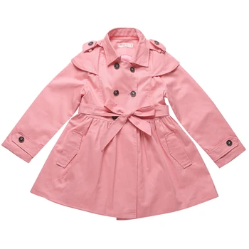 

girl windbreaker 5-13 years old children's long coat double-breasted bow belt fashion wild brand trench Classic A hem