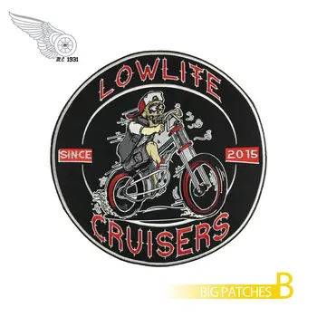 

Lowlite cruisers biker patches embroidery motorcycle custom punk large patches for clothing jacket decoration iron on DIY design
