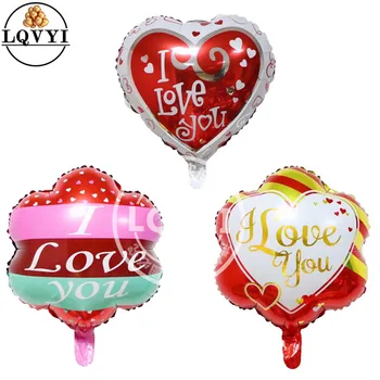 

50pcs 18inch I Love You foil balloons lovely flower heart mylar balloon wedding Happy Valentine's day helium ballon Supplies