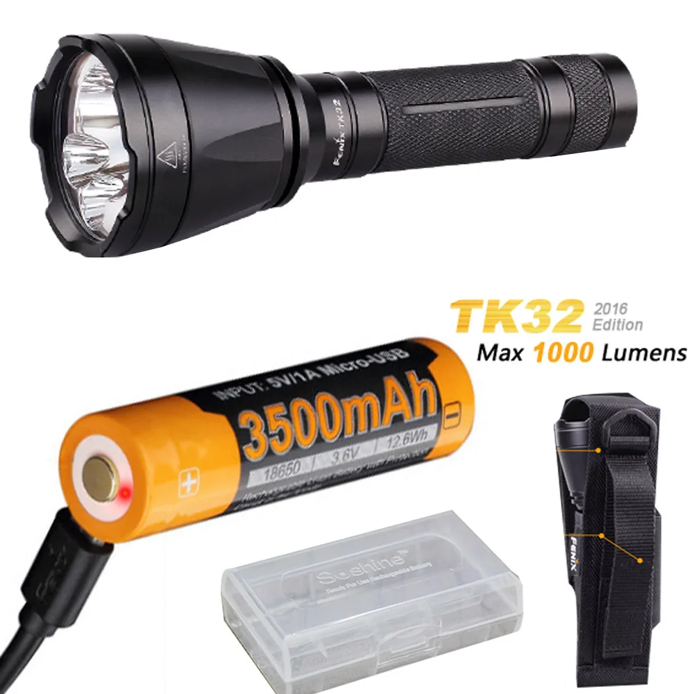 

Fenix TK32 2016 CREE LED 1000 Lumen built in Red, Green Lights and dual tail switch tactical Flashlight + ARB-L18-3500U battery