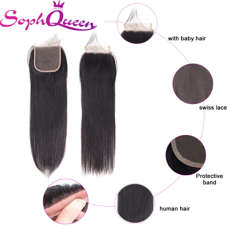 Sophqueen прямые Волосы remy 4*4 застежка натуральный Цвет