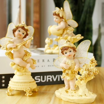 

Golden Cupid Angel Home Decoration Crafts For Home Deco Accessories Fairy Garden Miniatures Vintage Home Decor Garden Decoration