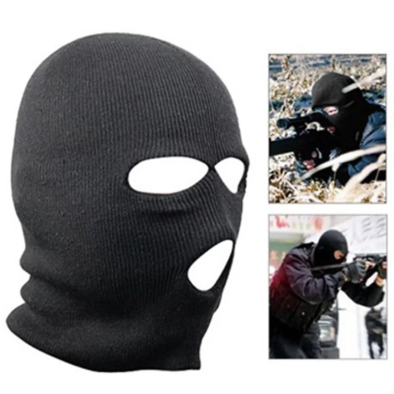 

1 PC Winter Windproof Keep Warm Face Neck Wrapped Knitted Hat 3 Holes Balaclava Beanie Cap Prevent Cold Black Outdoor Cycling