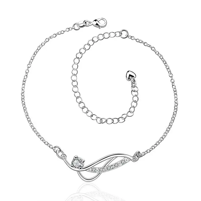 

HOT! silver plated Anklets,925 fashion Silver jewelry charm Anklets white rhinestone foot chain Anklets for women SA036-B