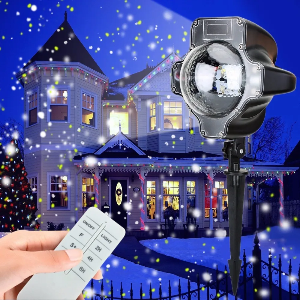

Led Snowfall Christmas Projector Light blue,Rotating Waterproof White Snowflake Fairy Landscape Projection Lights with remote