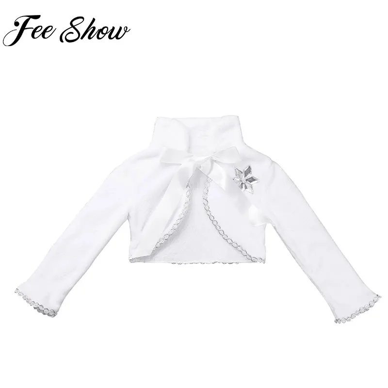 

Spring White Kids Girls ice Princess Faux Fur Shrug Long Sleeve Cape Coat for Halloween Evening Party Birthday Wedding Dress