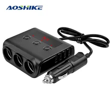 AOSHIKE 3 Way адаптер для автомобильного прикуривателя 12 V-24 V Splitter гнезда Подключите светодиодный 4 USB Зарядное устройство адаптер 2.4A 100W для телефона MP3 DVR