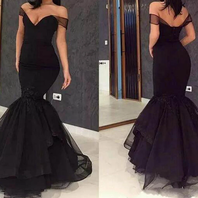 

2021 Sexy Black Mermaid Prom Dresses Off The Shoulder Modest Arabic Zipper Formal Evening Dresses Formal Gowns