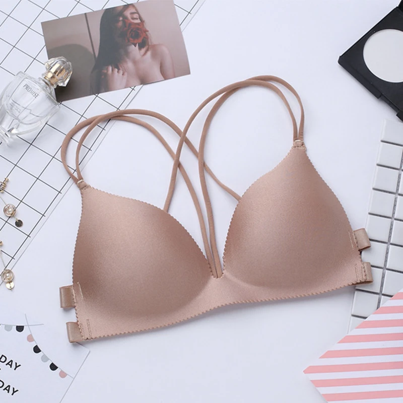 Бесшовная на бретелях бюстгальтеры мягкий отжимать Bralette сексуальное женское нижнее белье с вырезом на спине женские невидимые BH модные дизайнерские черные