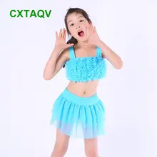 Корейская версия, однотонные милые купальники из двух предметов для маленьких девочек, купальный костюм,, весна, красивый светло-синий, розовый, красный, купальный костюм