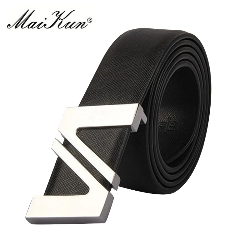 Cowskin Leather Smooth Buckle Belts for Men High Quality Double V