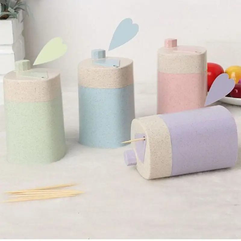 

Wheat Straw Hand Press Toothpick Box Toothpicks Storage Box Jar Pressing Type Automatic Toothpick Box Holder Table Dispenser