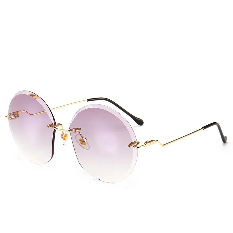 Новое поступление, женские круглые солнцезащитные очки без оправы, полировка, большие женские оттенки, прозрачный оттенок, розовые очки, женские очки - Цвет линз: Gradient Grey