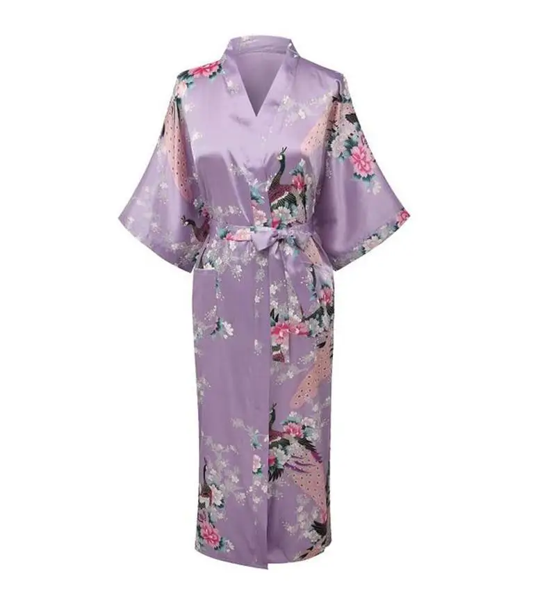 Белый Сексуальный Цветок юката кимоно банное Платье женское шелковое длинное белье с v-образным вырезом халаты пижамы костюмы для сауны размера плюс S-XXXL NR069 - Цвет: Middle Light Purple
