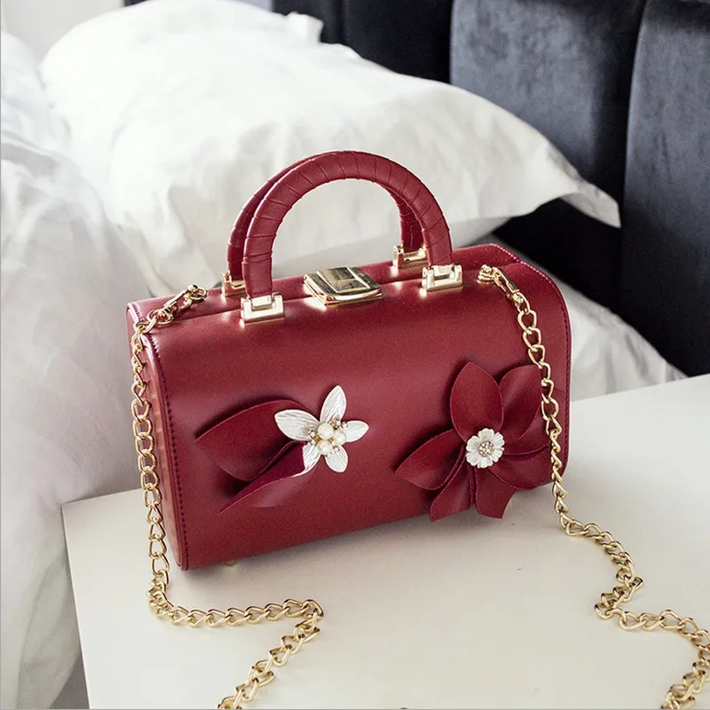 

PU Embroidery Red Rose Flower Beaded Fashion Women Shoulder Handbags Messenger Crossbody Bags Evening Totes Bag Box Clutch Purse