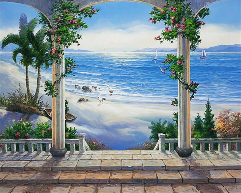 Beibehang Custom 3d Photo Wallpaper Beach Scenery Balcony Murals 3d Living Room Bedroom