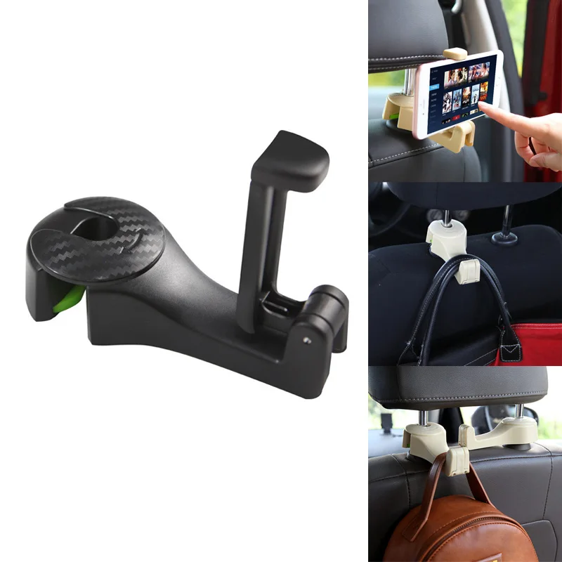 

Car Headrest Hook with Phone Holder Seat Back Hanger for Bag Handbag Purse Grocery Cloth