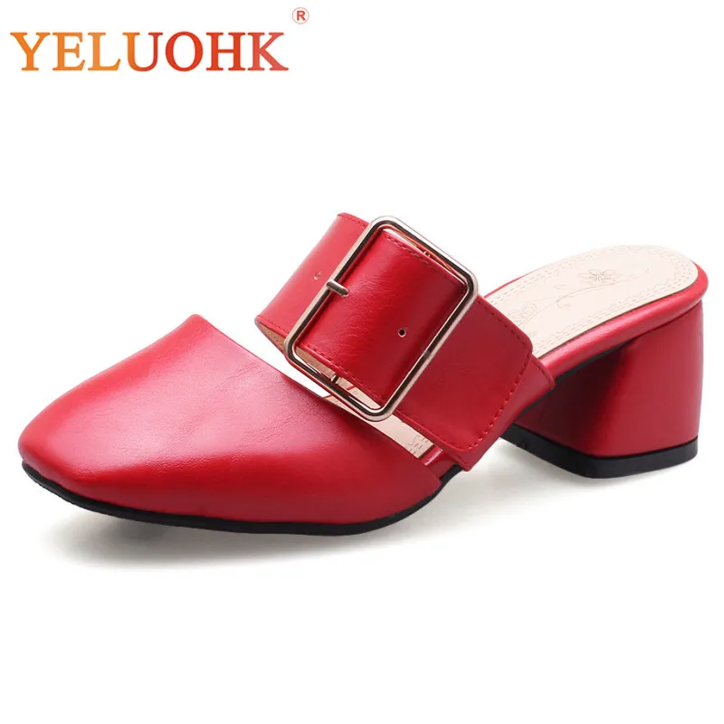 

33-43 Mules Shoes Big Size Summer Shoes 2018 Women Heels Shoes 4.5 CM Women Pumps Ladies